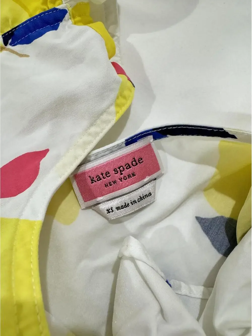 Kate Spade New York Lemon Print Ruffle Sleeve Top White Yellow XS - Picture 6 of 9